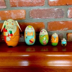 vintage Easter Bunny Wooden Nesting Dolls